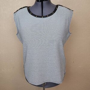 Calvin Klein Black and White Striped Textured Sleeveless Blouse Size 1X (3716)